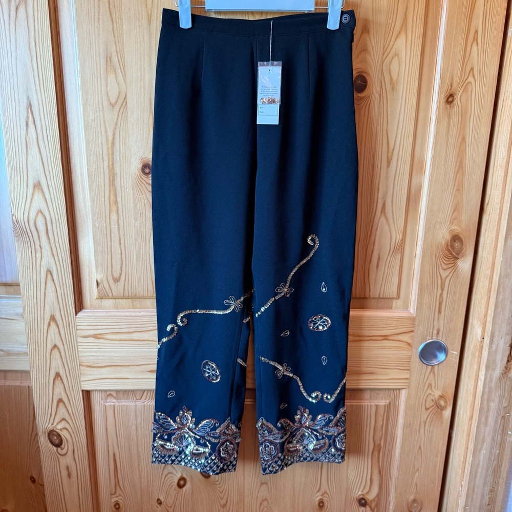 Vintage NWT Together Pants Trousers Sequins Size XS Black High Waisted
